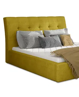 Postele NABBI Ikaria 200 čalúnená manželská posteľ s roštom žltá