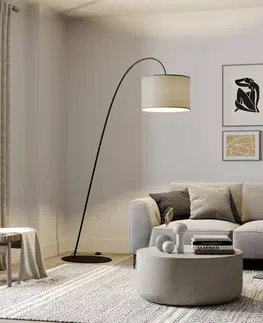 Stojacie lampy do obývačky Euluna Oblúková lampa Alice s textilným tienidlom sivá