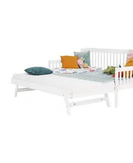 Postele Detská rozkladacia posteľ s prístelkou, biela, masív, PEDREZA