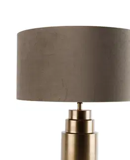 Stolove lampy Tafellamp brons velours kap taupe met goud 50 cm - Bruut