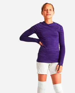 ragby Detské spodné tričko na futbal Keepdry 500 s dlhými rukávmi fialové