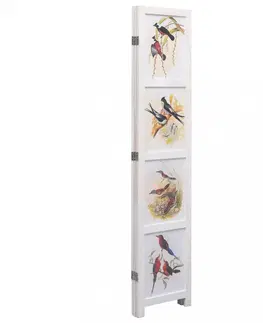 Paravány Paravan 3-dielny biela / vzor vtáky Dekorhome 105x165 cm (3-dielny)
