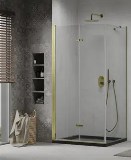 Vane MEXEN/S - Lima sprchovací kút zalamovacie dvere 90 x 100, transparent, zlatý + Flat čierna vanička so sifónom 856-090-100-50-00-4070G