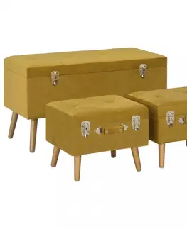 Lavice a stoličky Lavica s úložným priestorom 3 ks zamat / drevo Dekorhome Tmavo zelená