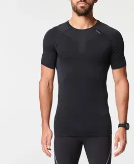 nordic walking Pánske bežecké tričko Run 500 Comfort Skin bez švov čierne