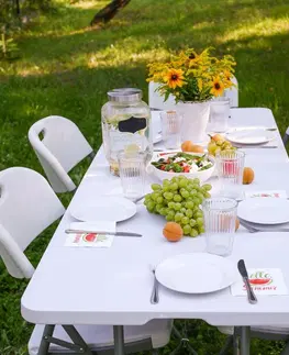 Záhradné stolíky NABBI Vivas cateringový skladací stôl 244x75 cm sivá / biela