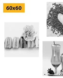 Zostavy obrazov Set obrazov nápoje so sladkým potešením v čiernobielom prevedení