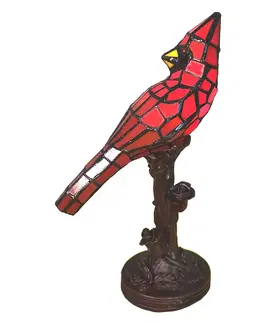 Stolové lampy Clayre&Eef Stolová lampa 5LL-6102R Vták, červená štýl Tiffany