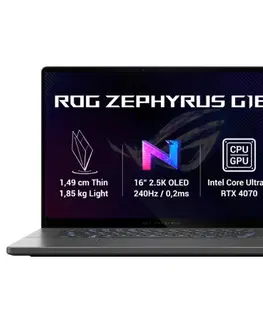 Notebooky ASUS ROG Zephyrus G16, i9-14TH-H45, 32 GB  1 TB SSD, 16" WQXGA, RTX4070, Win11Home, šedý GU605MI-NEBULA044W