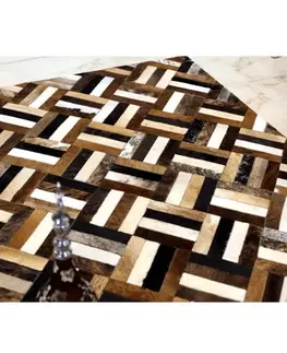 Koberce a koberčeky Luxusný kožený koberec, hnedá/čierna/béžová, patchwork, 170x240 , KOŽA TYP 2