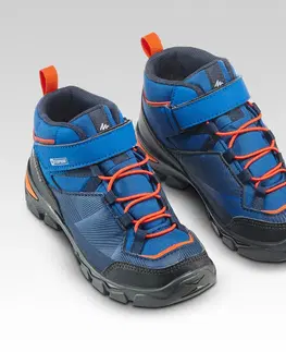 tenis Detská polovysoká turistická obuv MH120 nepremokavá so suchým zipsom 28-34 modrá