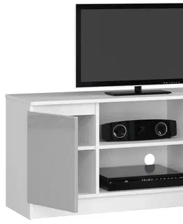 TV stolíky Moderný TV stolík ROMANA120, biely / metalický lesk