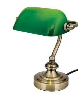 Stolové lampy na písací stôl Orion Zora bankárska lampa, zelené sklenené tienidlo