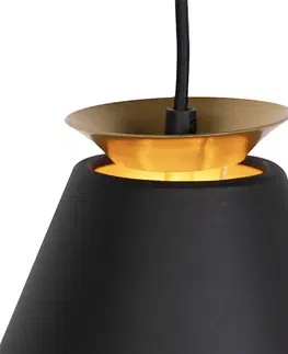 Zavesne lampy Moderné závesné svietidlo 3-svetlé čierne so zlatom - Mia