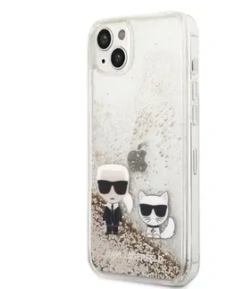 Puzdrá na mobilné telefóny Puzdro Karl Lagerfeld Liquid Glitter Karl and Choupette for iPhone 14 Plus, gold 57983111466