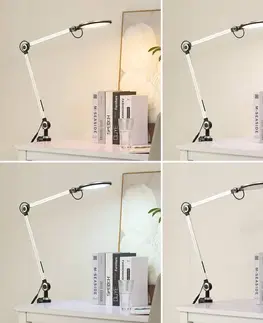 Stolové lampy s klipom Lindby Lindby Nyxaris upínacia LED lampa, CCT, strieborná