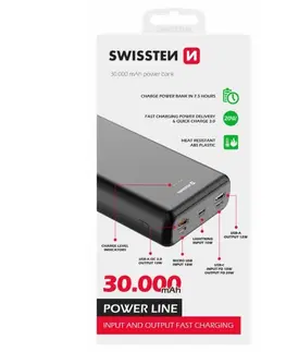 Powerbanky Swissten Power Line Powerbank 30 000 mAh 20W, PD, čierna 22013914