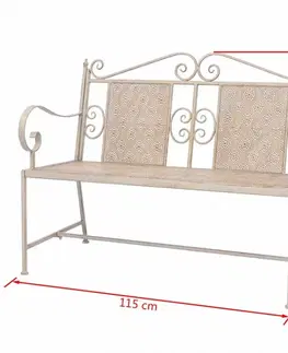 Záhradné lavice Záhradná lavica 115 cm oceľ Dekorhome Biela