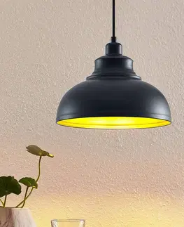 Závesné svietidlá Lindby Lindby Emna závesná lampa, 1-pl, čierno-zlatá