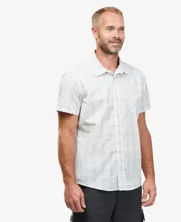 turistik Pánska košeľa Travel 100 na treking s krátkym rukávom károvaná biela