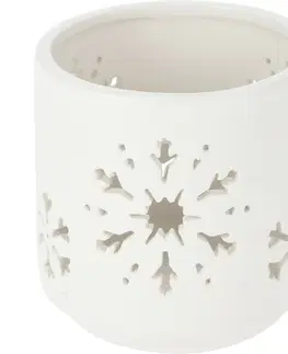 Vianočné dekorácie Cementový svietnik Vločka II biela, 7,8 x 8 cm