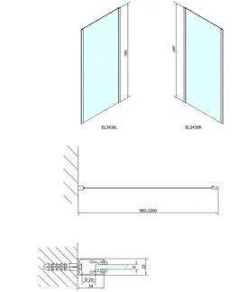 Sprchovacie kúty POLYSAN - EASY sprchová bočná stena 1000, sklo BRICK EL3438