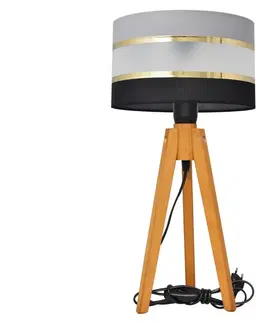 Lampy  Stolná lampa HELEN 1xE27/60W/230V šedá/čierna/zlatá/dub 