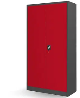 Šatníkové skrine so závesnými dverami Kancelárska skriňa Bruno kovová antracit/červená