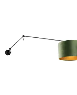 Nastenne lampy Nástenná lampa čierna s velúrovým tienidlom zeleným 35 cm nastaviteľná - Blitz