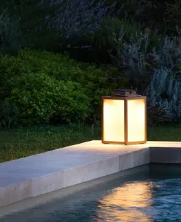 Solárne lampy Les Jardins Solárna LED lucerna Tradition teakové drevo 40 cm
