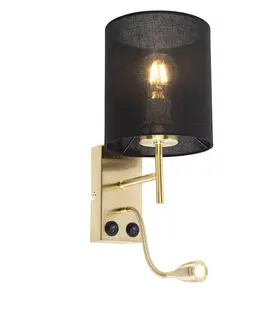 Nastenne lampy Nástenná lampa v štýle Art Deco zlatá s bavlneným čiernym tienidlom - Stacca