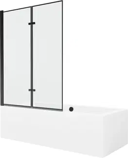 Sprchové dvere MEXEN/S - Cube obdĺžniková vaňa 180 x 80 cm s panelom + vaňová zástena 120 cm, čierna vzor 550518080X92120027070