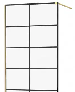 Sprchové dvere MEXEN/S - KIOTO Sprchová zástena WALK-IN 90x200 cm 8 mm, zlatá, čierny vzor 1 800-090-101-50-77