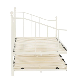 Postele KONDELA Zarola kovová rozkladacia posteľ s prístelkou biela