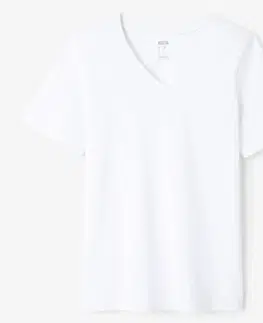 tričká Dámske tričko na fitnes 500 s výstrihom do V biele