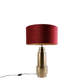 Stolove lampy Tafellamp brons velours kap rood met goud 50 cm - Bruut