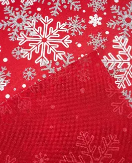 Vianočné dekorácie Vianočná dekoračná látka Vločky červená, 28 x 250 cm