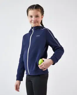 bedminton Detská tenisová hrejivá bunda s kapucňou modrá