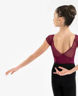 balet Dievčenský baletný trikot s krátkym rukávom bordový