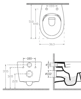 Záchody SAPHO - SENTIMENTI závesná WC misa, Rimless, 36x51cm, biela 10AR02012