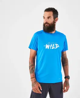 bežecké oblečenie Pánske bežecké tričko Run 500 odolné s potlačou azúrovo modré