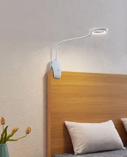 Stolové lampy s klipom PRIOS Prios LED svietidlo Harumi, biele, nabíjateľná batéria, USB, výška 51 cm