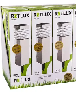 Záhradné lampy Retlux RGL 108 Solárne zapichovacie svietidlo nehrdz. oceľ, 1x LED teplá bílá