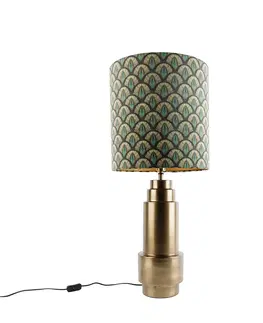 Stolove lampy Tafellamp brons velours kap pauw design 40 cm - Bruut