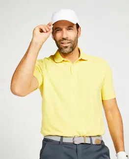 dresy Pánska golfová polokošeľa s krátkym rukávom MW500 žltá
