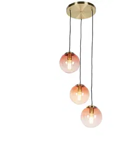 Zavesne lampy Art deco závesná lampa mosadz 45 cm 3-svetloružová - Pallon