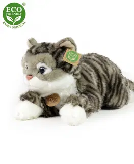Plyšové hračky RAPPA - Plyšová mourovatá mačka šedá 40 cm ECO-FRIENDLY