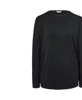 Shirts & Tops Tričko s dlhým rukávom a saténovým detailom na výstrihu, čierne