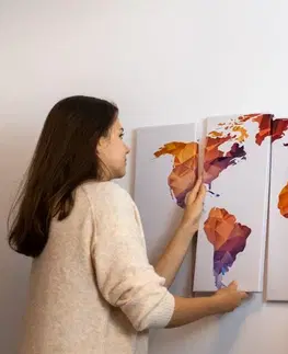 Obrazy mapy 5-dielny obraz polygonálna mapa sveta v odtieňoch oranžovej