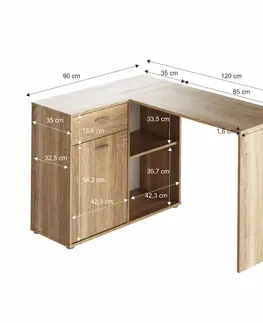 Písacie stoly Rohový PC stôl, dub sonoma, KALIMERO
